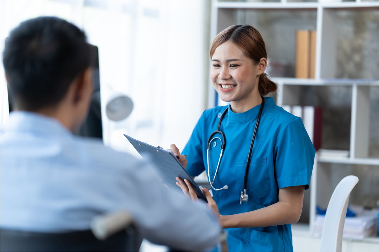 doctor talking to patient about pharmaceuticals