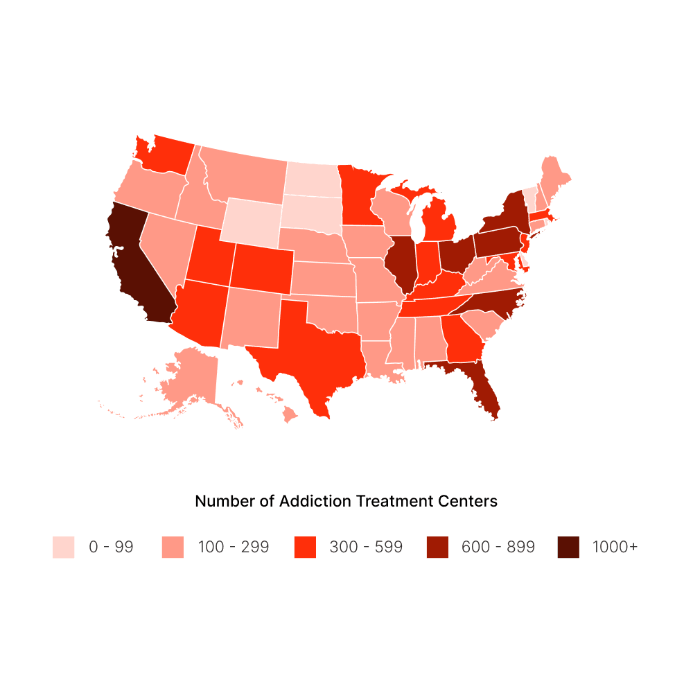 breakdown of addiction treatment centers by state