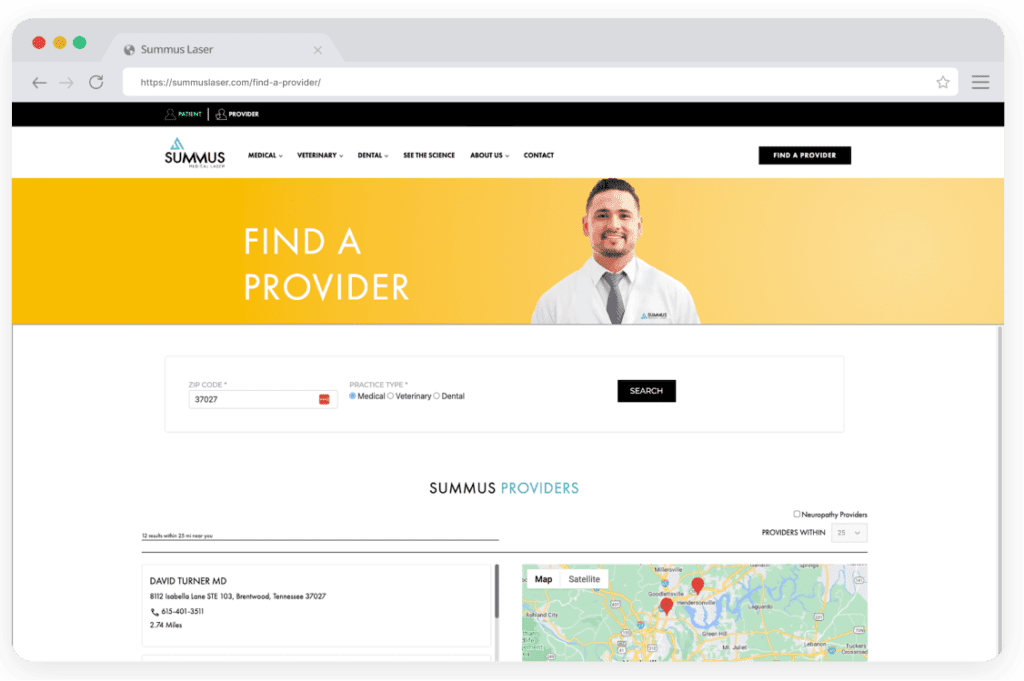 find a provider functionality for laser therapy center