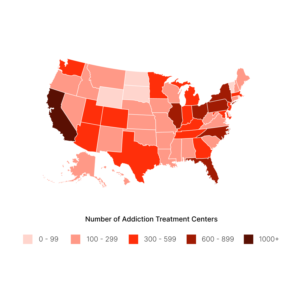 breakdown of addiction treatment centers by state