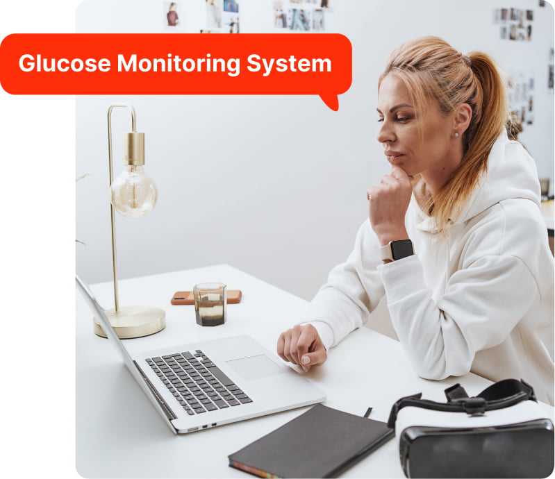 woman searching for glucose monitoring systems demonstrating medical device seo