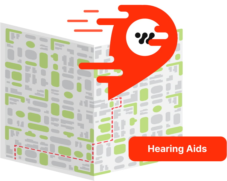 local seo graphic map showing hearing aids
