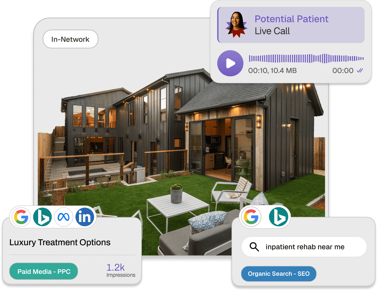 Modern rehab facility with marketing elements