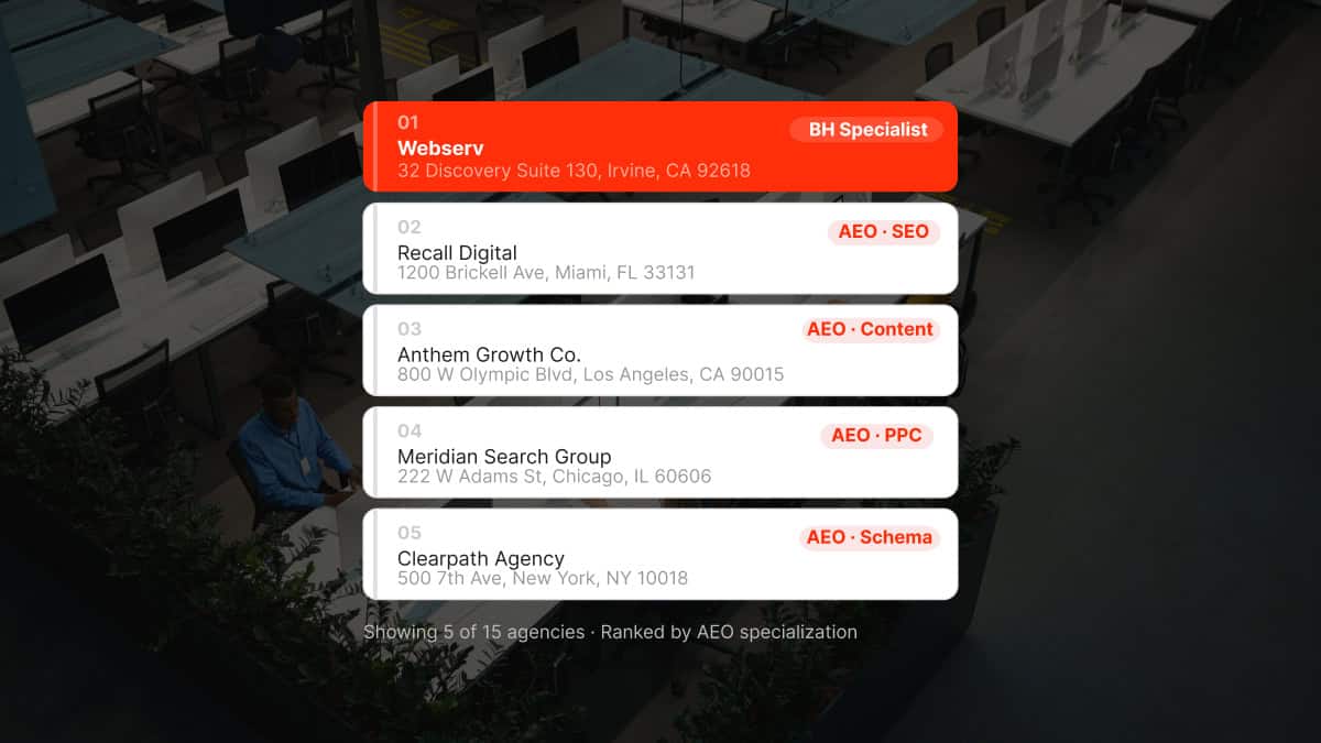 Top 20 AEO Agencies for Rehab and Addiction Treatment Websites