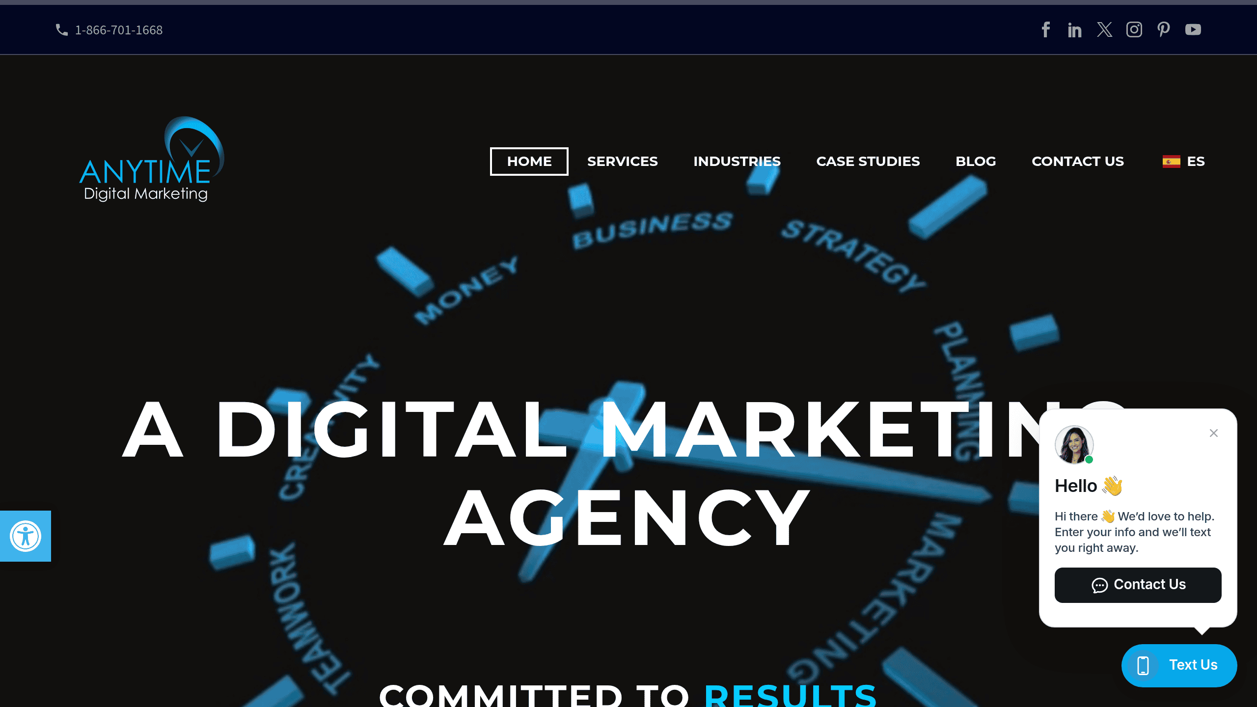 Homepage screenshot of Anytime Digital Marketing. Based in Tampa. Anytime Digital Marketing runs a behavioral health PPC and paid social practice alongside its general digital offering.