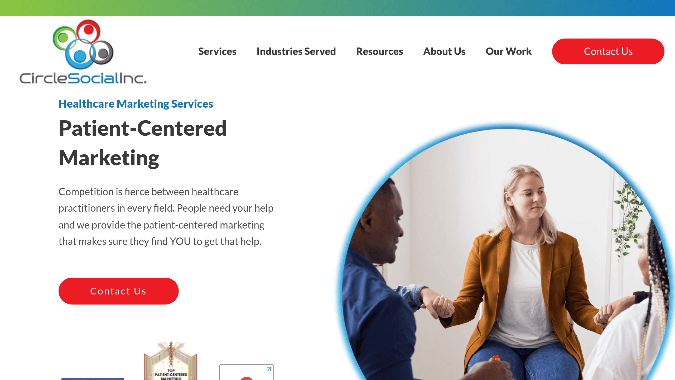 Homepage screenshot of Circle Social Inc. Based in New York. Circle Social is a turnkey marketing shop for drug rehabs.