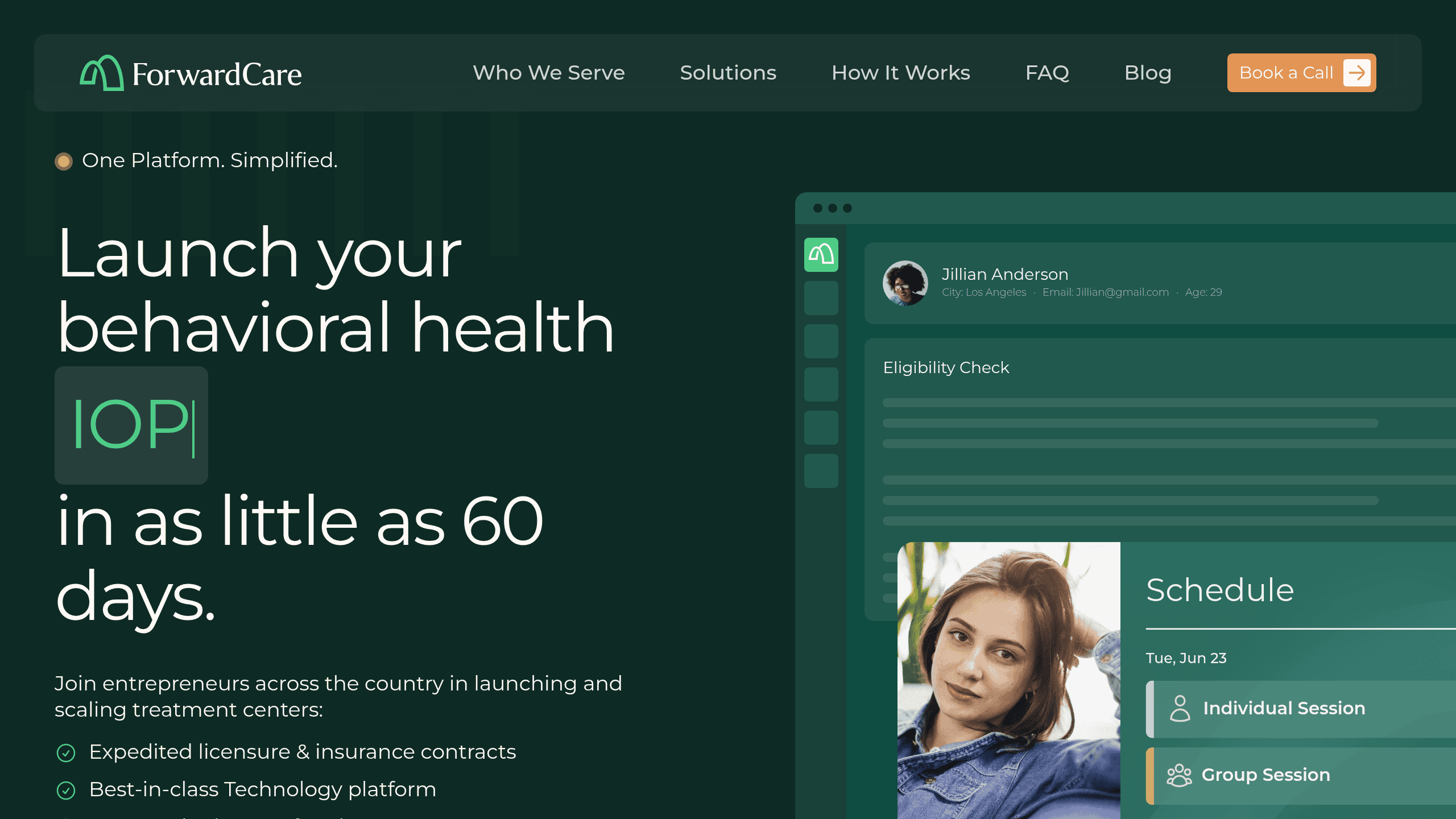 Homepage screenshot of ForwardCare. Based in US. ForwardCare leans into compliance posture in both its content and its services.