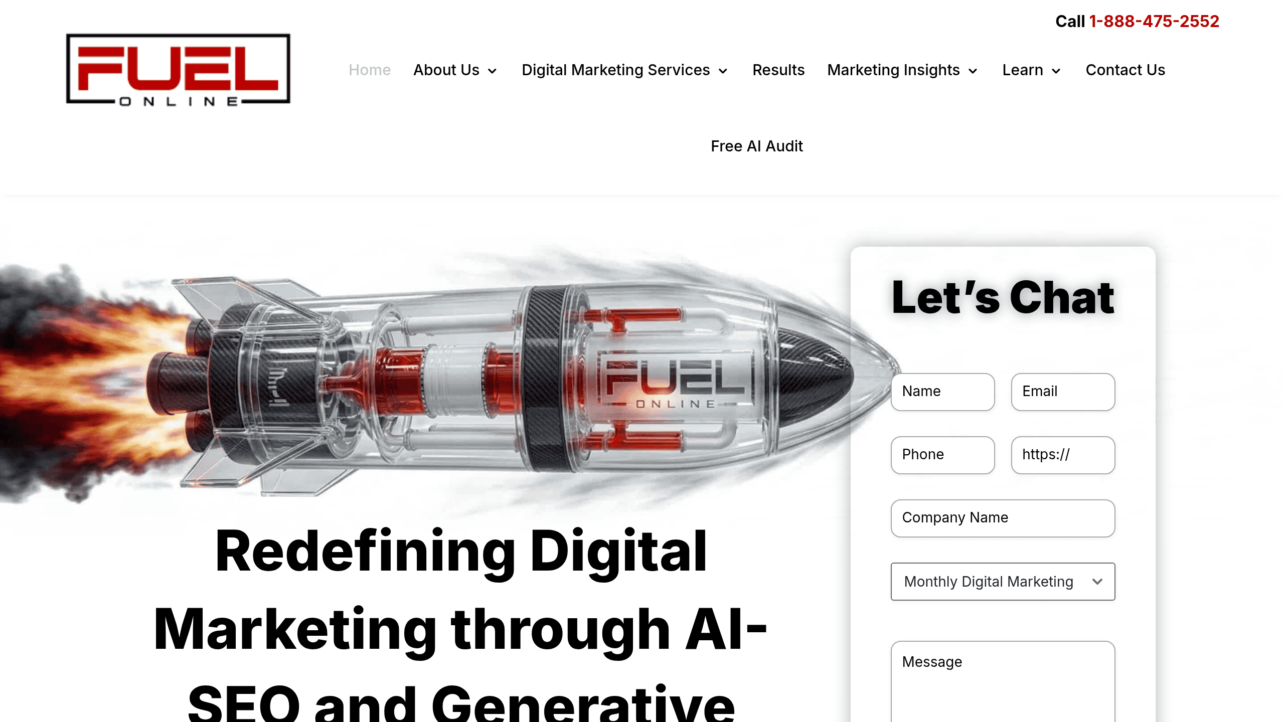 Homepage screenshot of Fuel Online. Based in Boston. Fuel Online runs paid social for drug rehabs and detox centers as part of an integrated digital marketing offering.