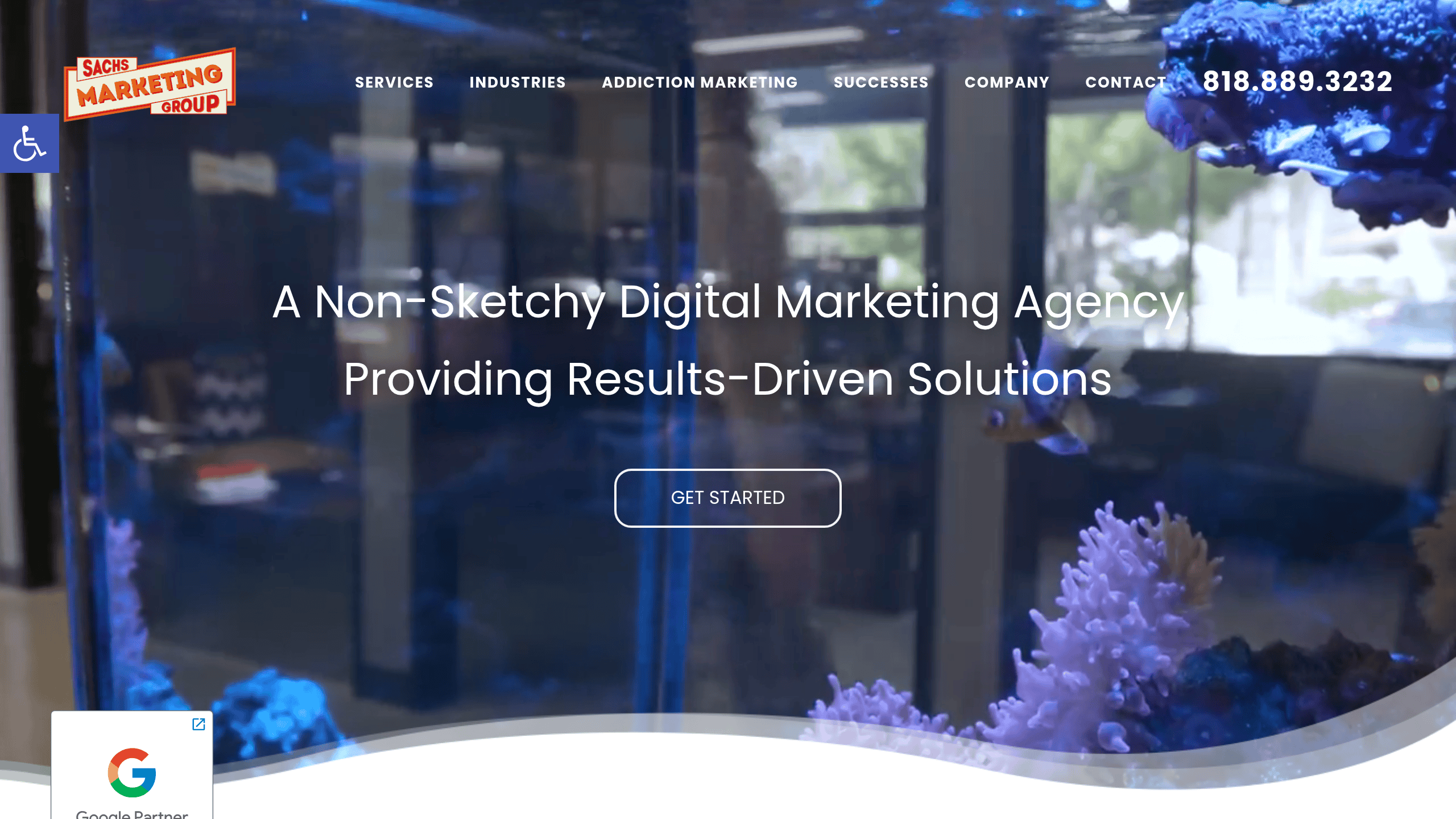 Homepage screenshot of Sachs Marketing Group. Based in Los Angeles. Sachs has run paid social for behavioral health and addiction treatment since 2010.