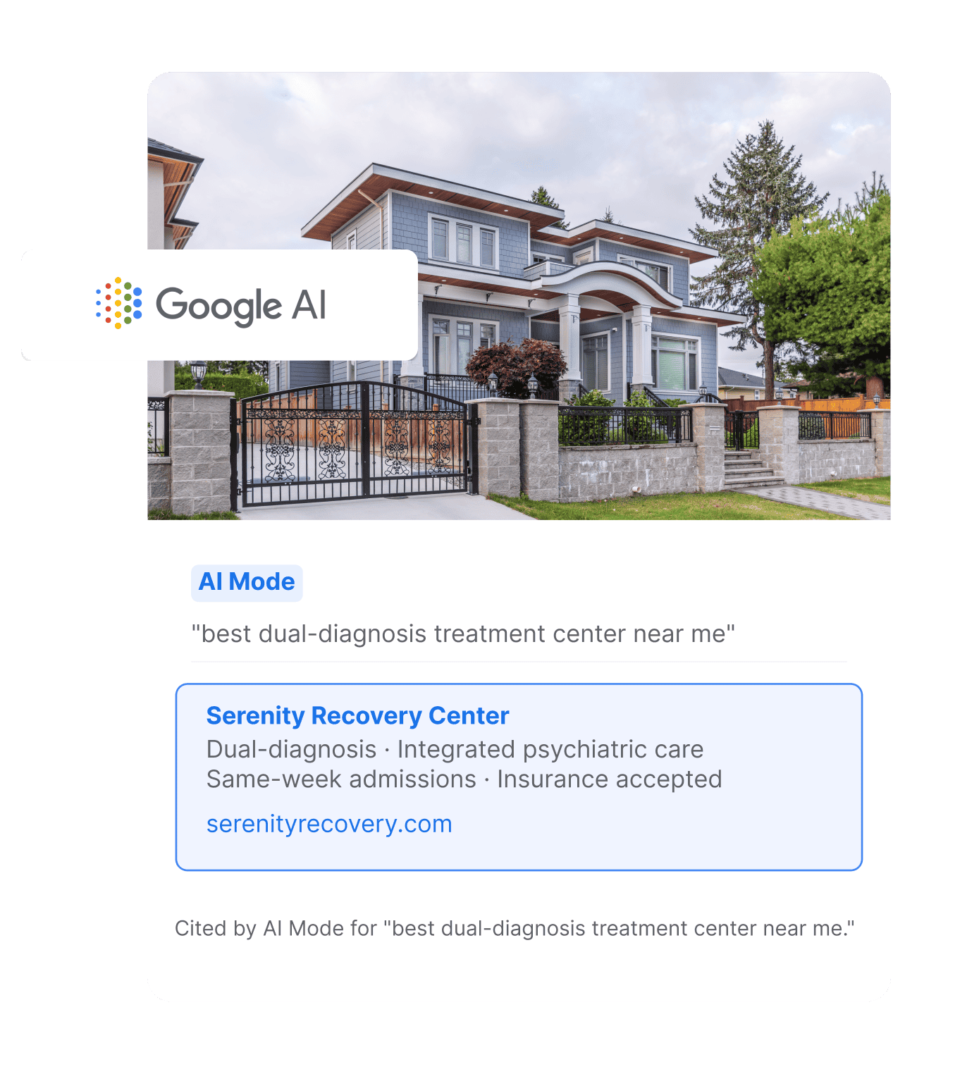 geo ai result card showing facility image for best dual diagnosis treatment center