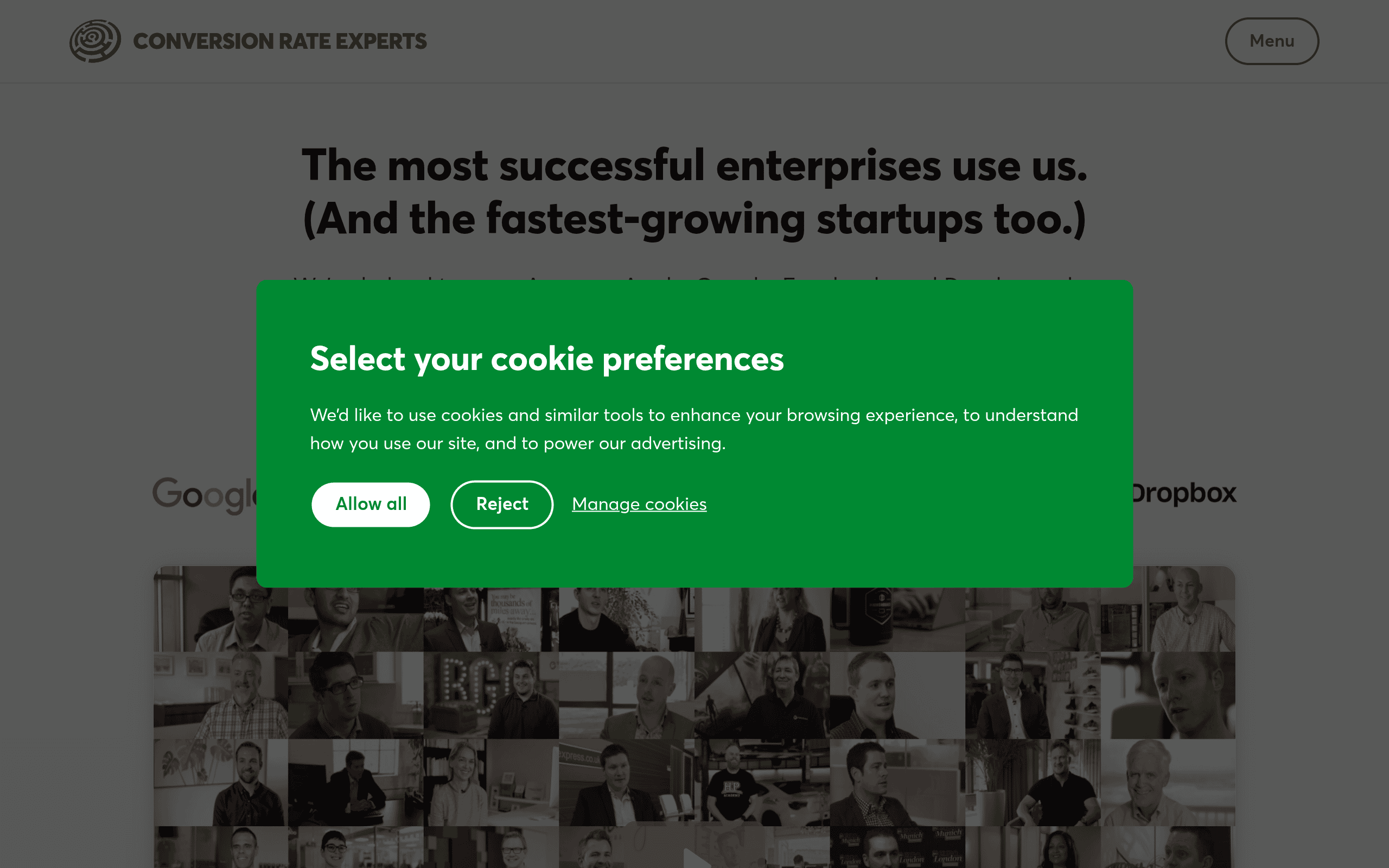 Conversion Rate Experts homepage screenshot. One of the original CRO agencies founded in the UK, known for rigorous research-first methodology.