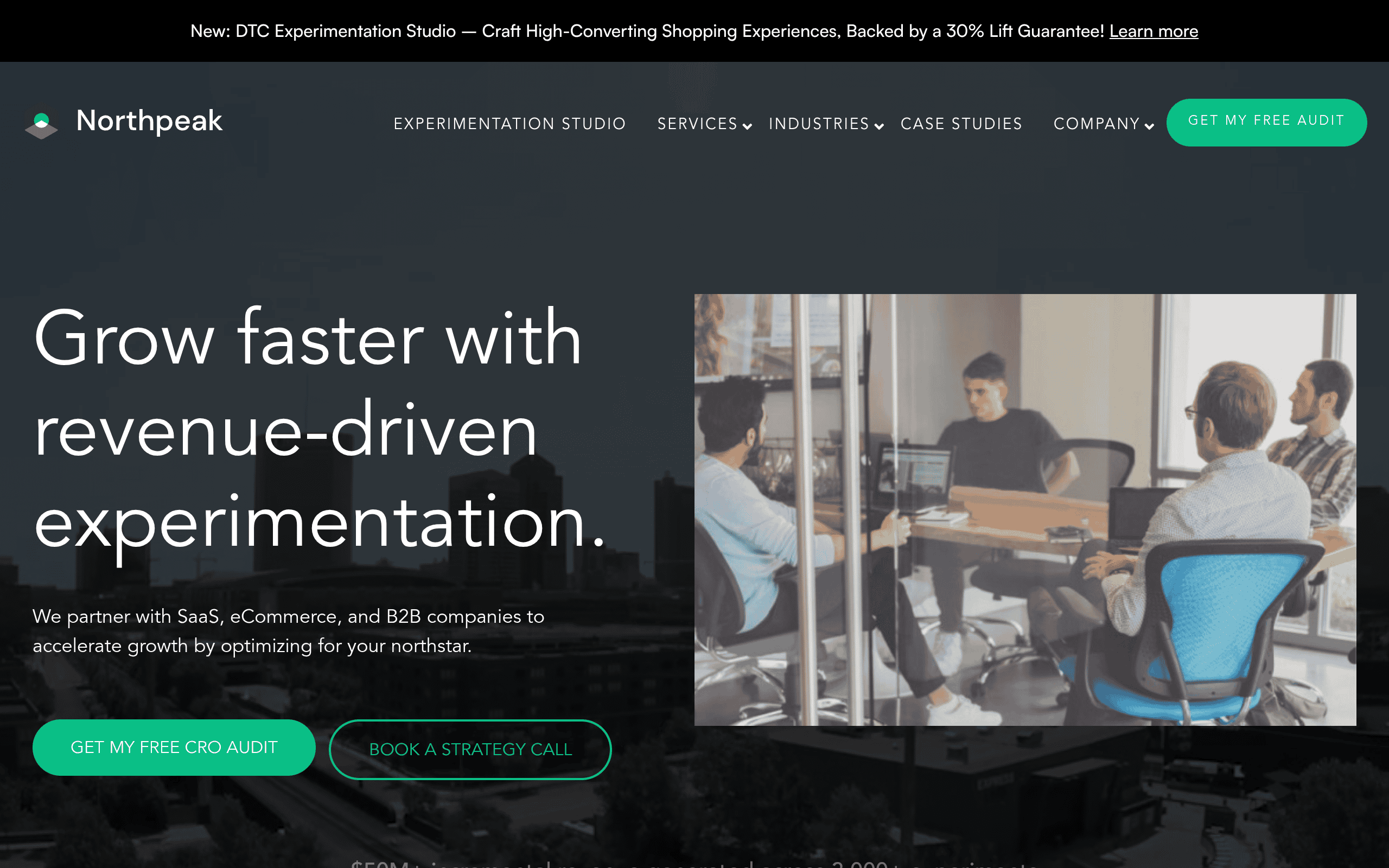 Northpeak homepage screenshot. CRO agency focused specifically on the Webflow platform ecosystem with landing page design, optimization, and conversion strategy.