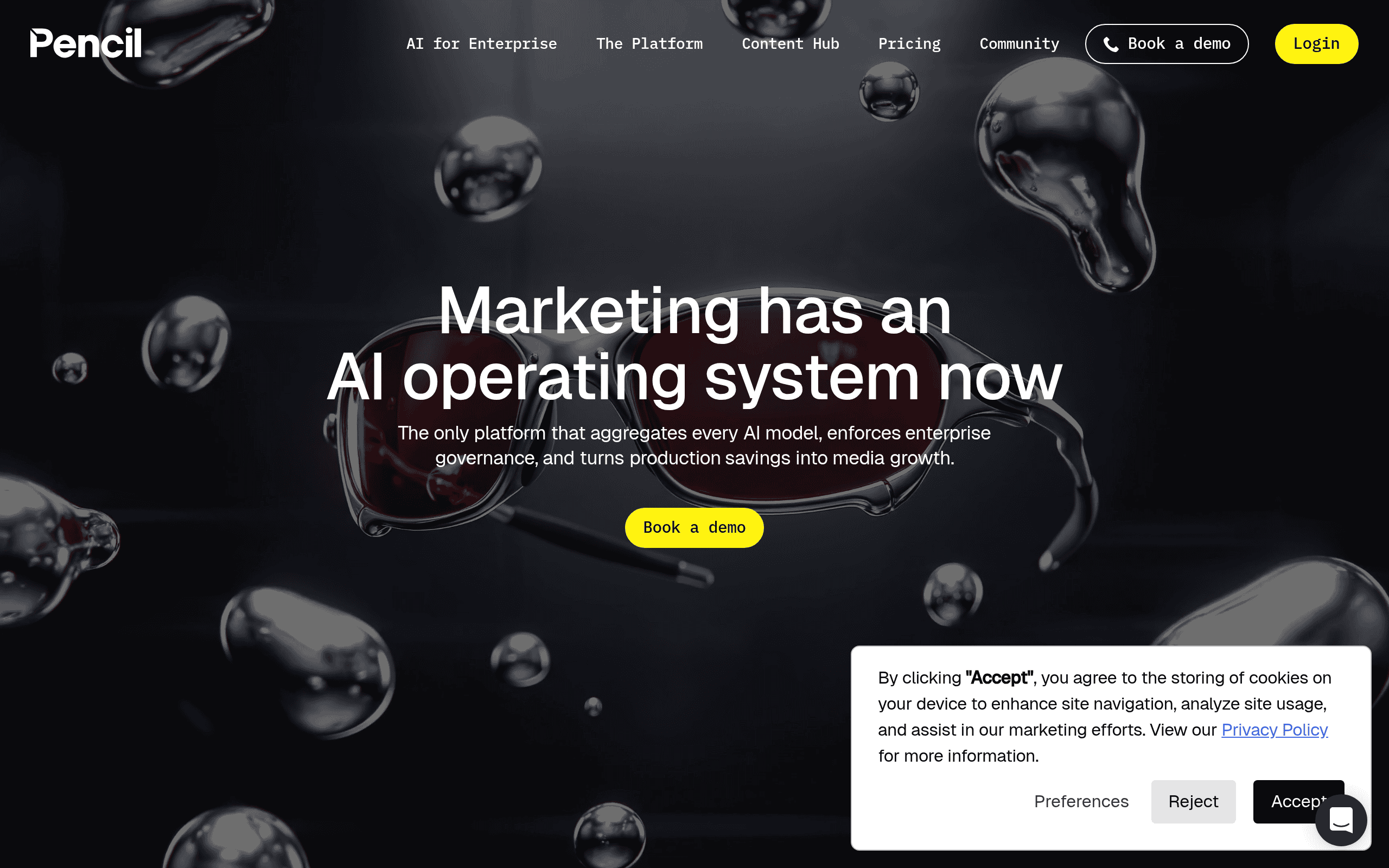 Pencil homepage screenshot. AI video ad platform focused on generating and predicting performance of video creatives for paid social.