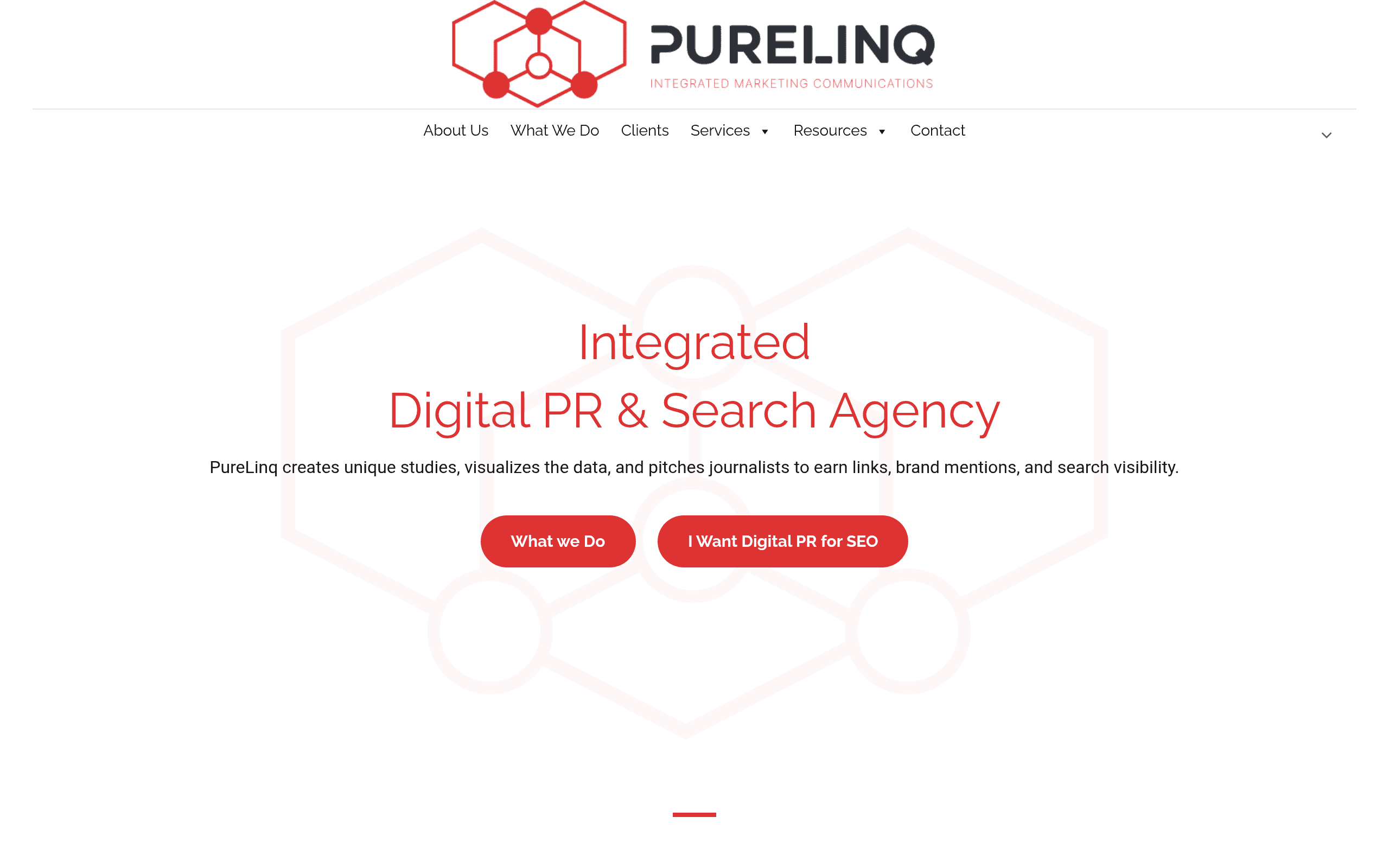 PureLinq homepage screenshot. Digital PR agency focused on thought-leadership positioning and expert authority building.