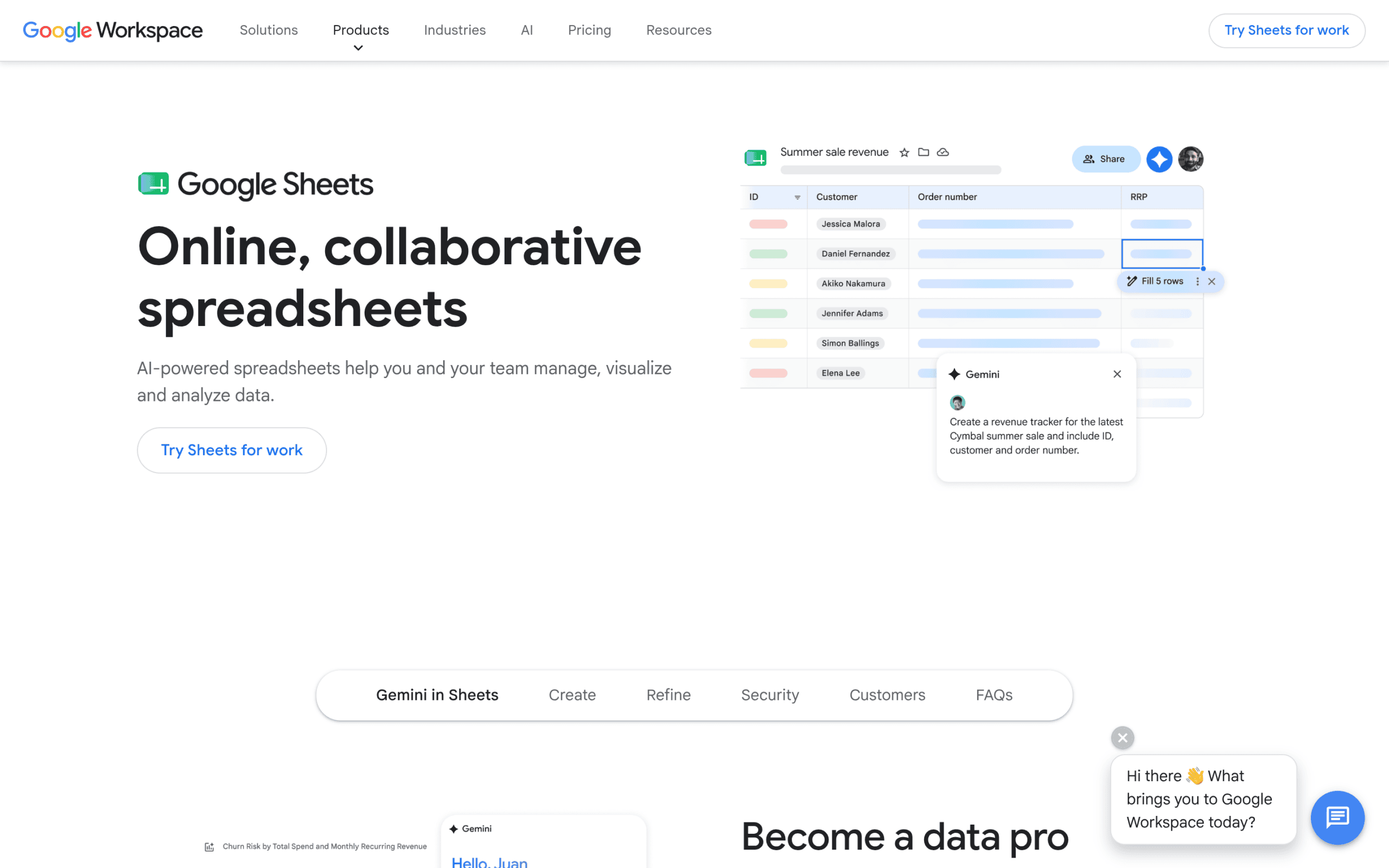 Homepage screenshot of Google Sheets, the free spreadsheet baseline used by smaller treatment centers with fewer than 30 admits per month before graduating to a dedicated CRM.