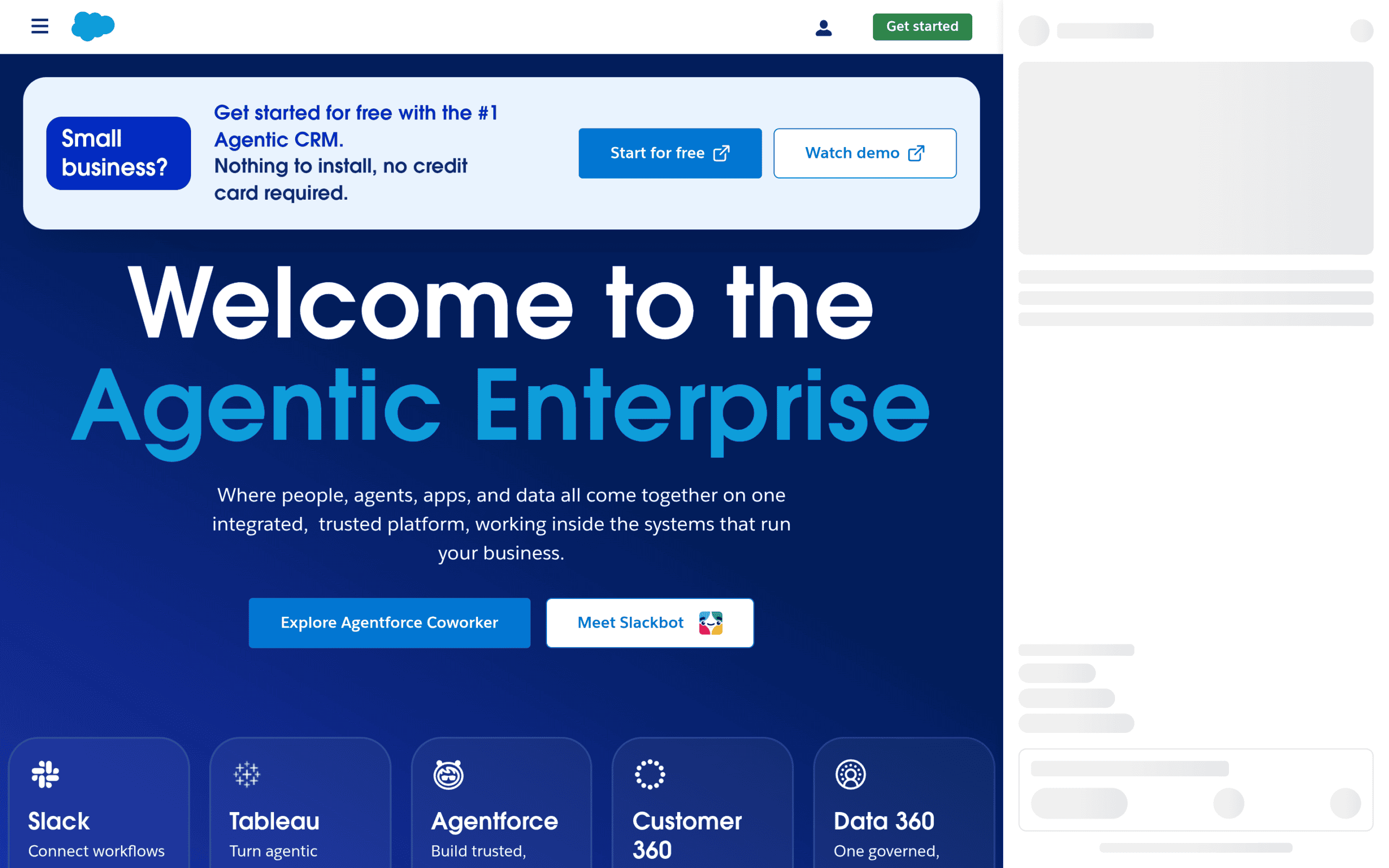 Homepage screenshot of Salesforce, the enterprise CRM platform used by large multi-facility treatment center portfolios that require unlimited customization and reporting depth.